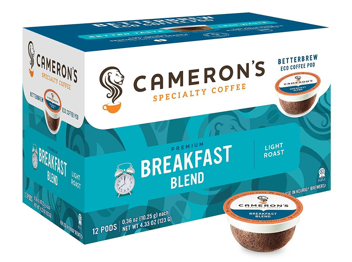 Cameron's Coffee Breakfast Blend pod ready for home brewing, offering a quick, flavorful morning cup.