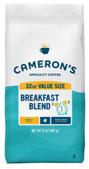 Cameron's Breakfast Blend whole beans in a 32 oz bag ready for home brewing