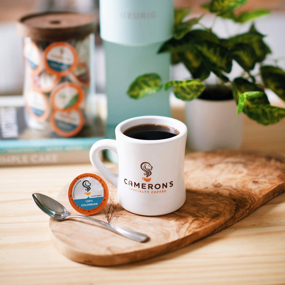 Cameron's compostable pod emphasizes eco-friendly brewing.