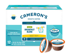 Brewing Cameron's decaf breakfast pod into a cup for aroma