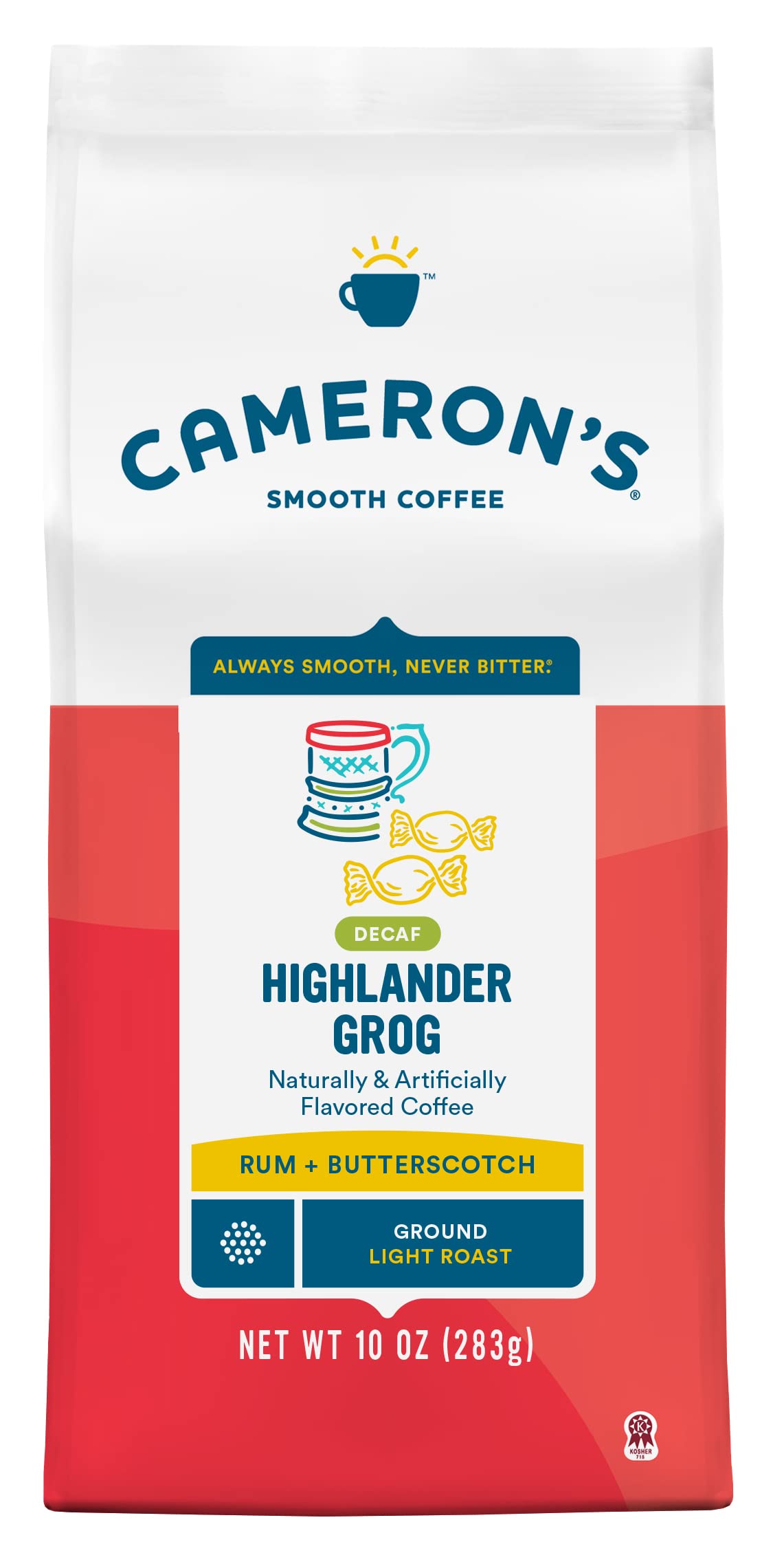 Camerons Coffee decaf Highlander Grog 10oz front label