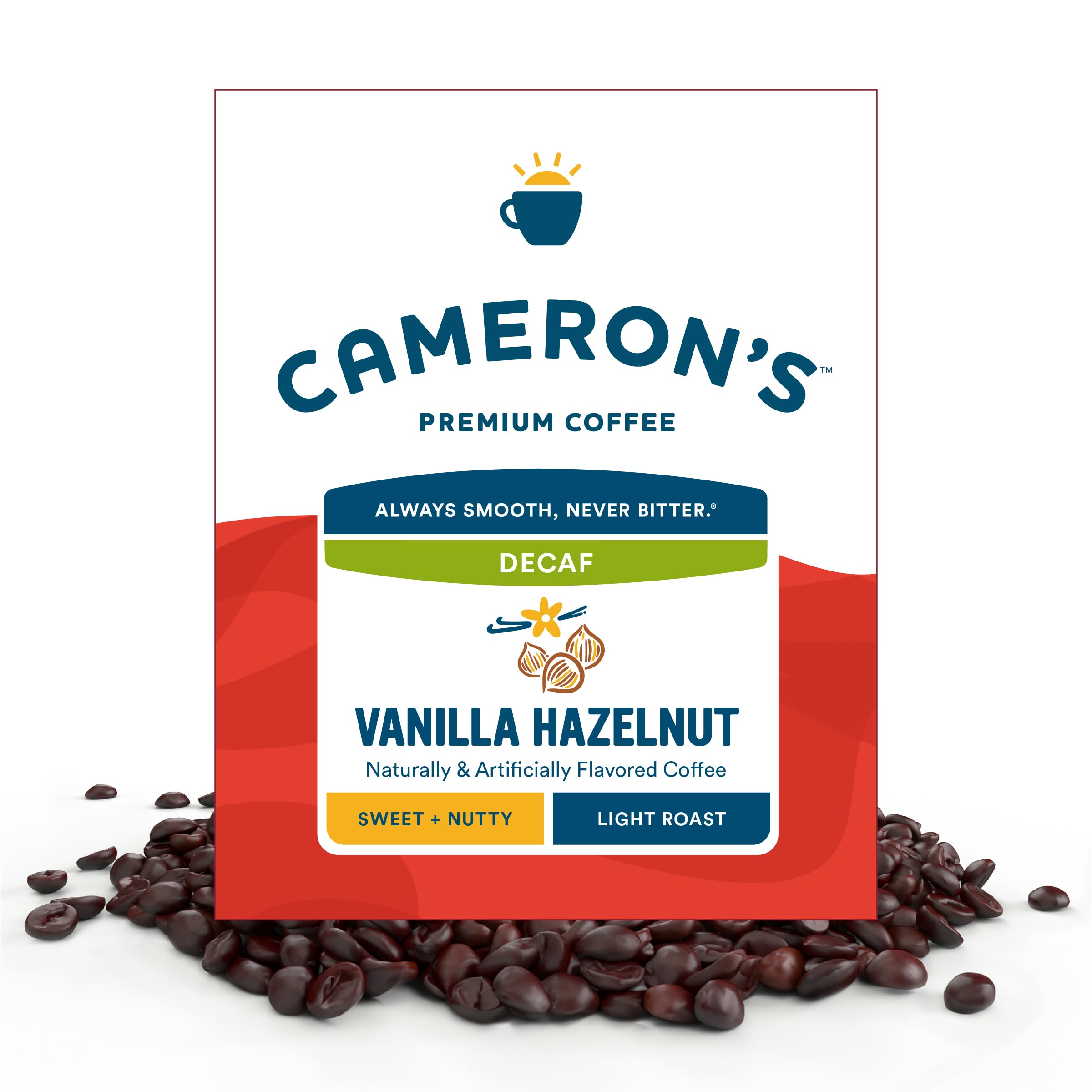 Cameron's Coffee Decaf Vanilla Hazelnut 4 lb bag ready for home brewing.