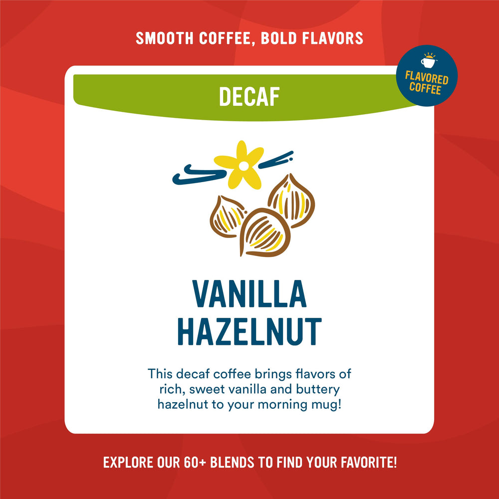 Cameron's Decaf Vanilla Hazelnut label showing inviting flavor notes.