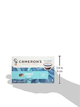 Cameron's Coffee Donut Shop Blend pods on counter, preserves freshness and easy grab-and-go brew.