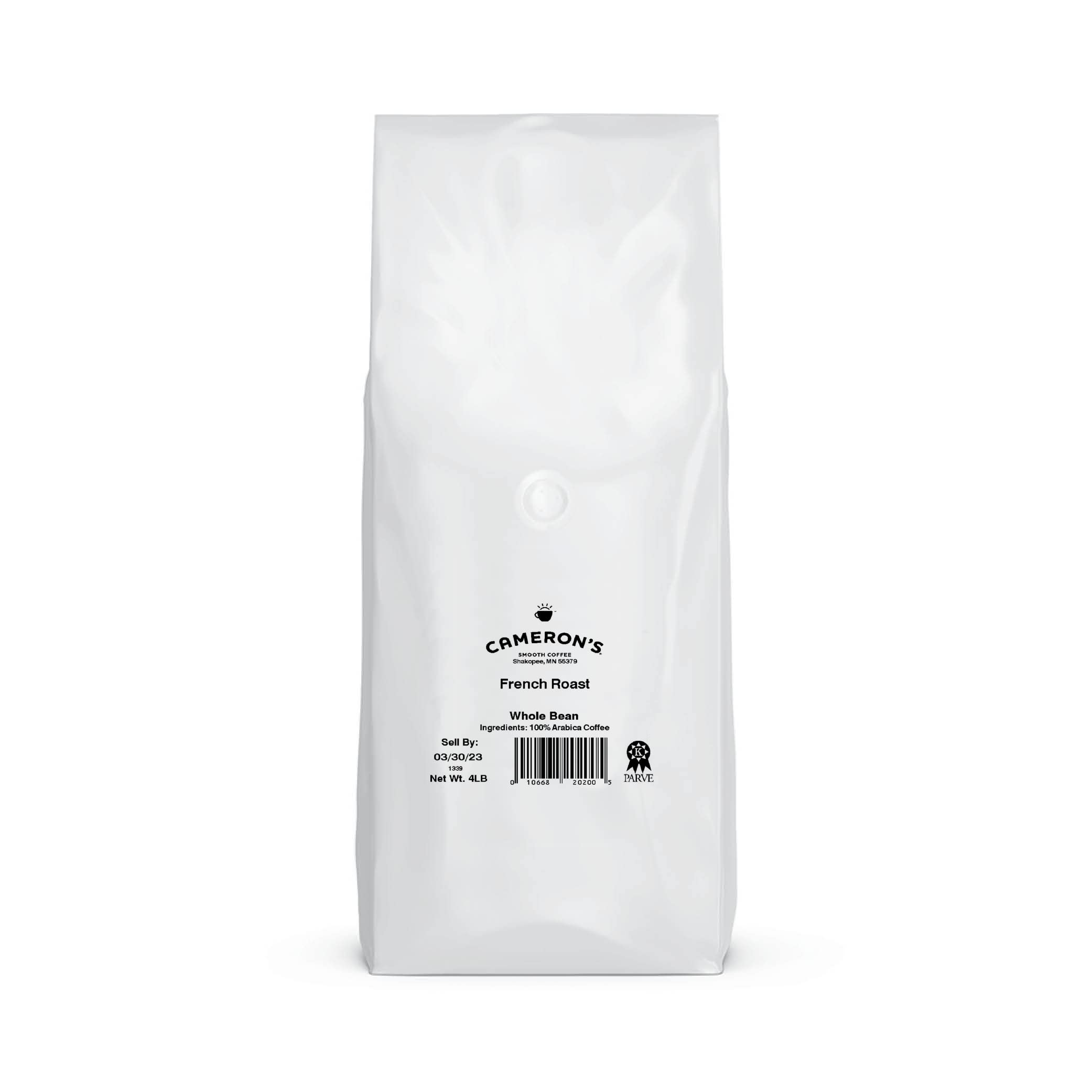 Close-up of Cameron's French Roast beans showing quality aroma
