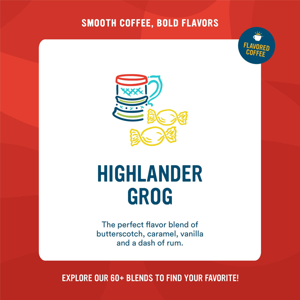 Cameron's Highlander Grog coffee scoop measuring grounds for brewing.