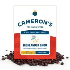 Cameron's Highlander Grog whole beans in a bag ready for home brewing.