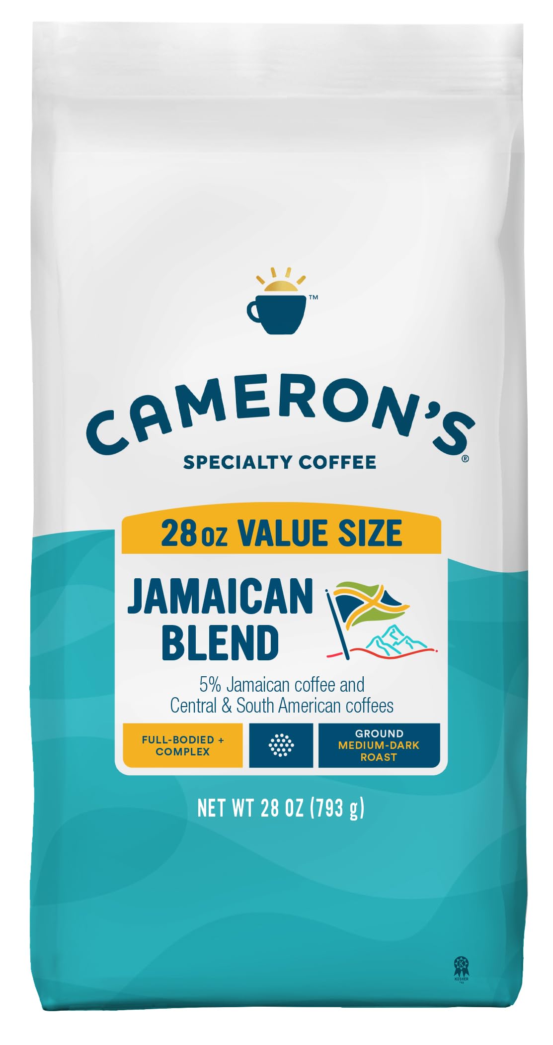 Cameron's Coffee Jamaican Blend bag front showcases premium beans for a smooth morning ritual.
