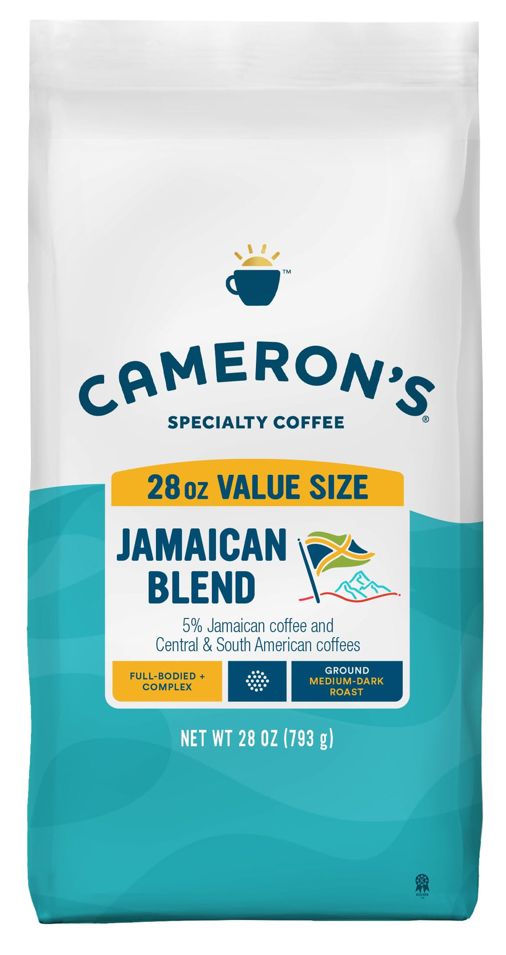 Cameron's Coffee Jamaican Blend bag front showcases premium beans for a smooth morning ritual.