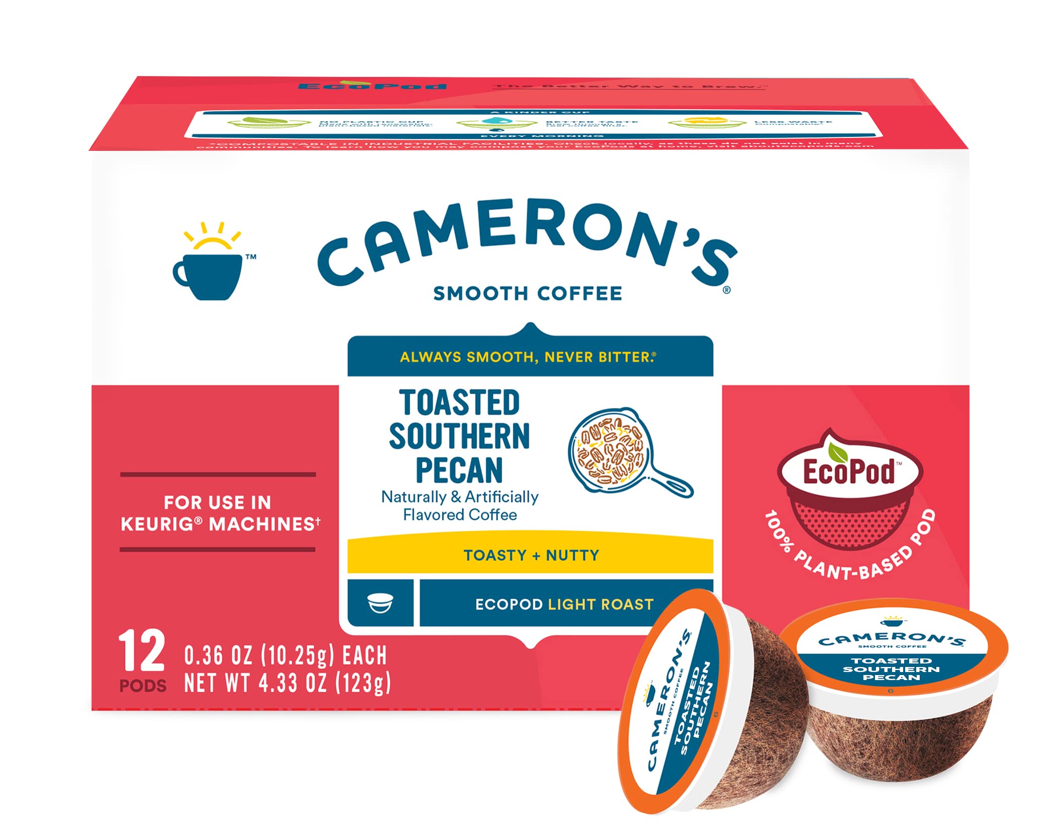 Cameron's Coffee kitchen counter packaging, ready-to-use pods for busy days