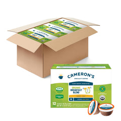 Cameron's Coffee Organic Breakfast Blend pods in a six-box pack for quick mornings