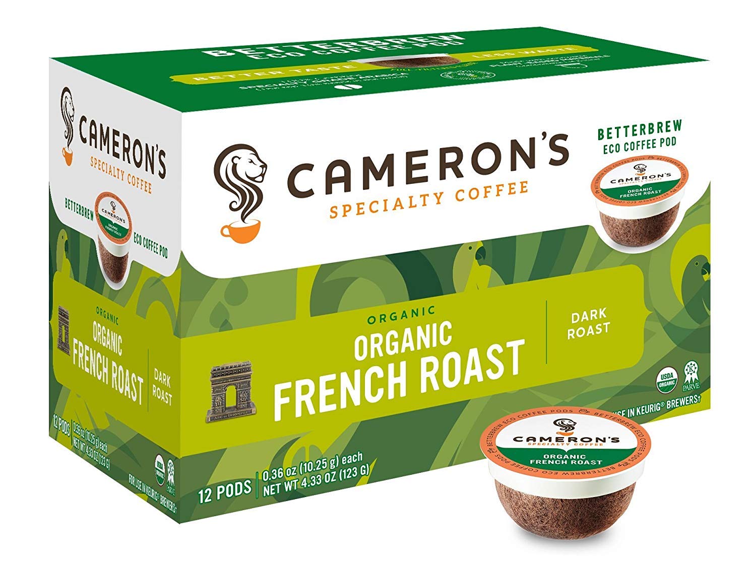 Cameron's Coffee Organic French Roast pods ready to brew for a bold morning cup.