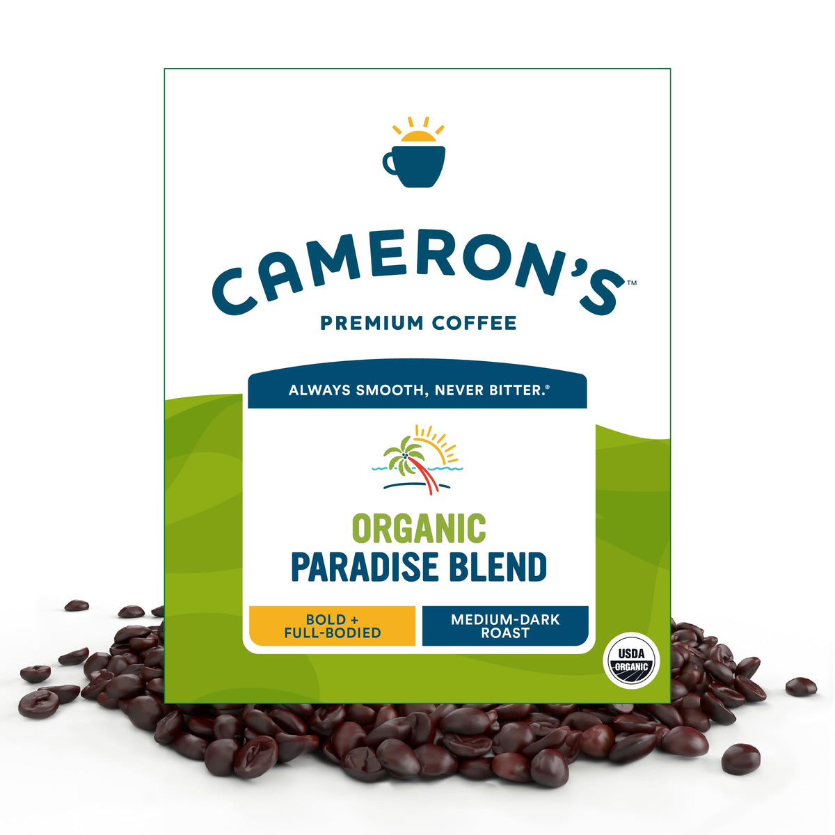 Cameron's Coffee Organic Paradise Blend bag with smooth aroma for daily brewing