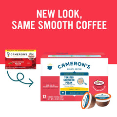 Cameron's Coffee Toasted Southern Pecan cup with steam, indulgent aroma for cozy moments