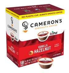 Cameron's Coffee Vanilla Hazelnut pods box for quick, flavorful mornings.