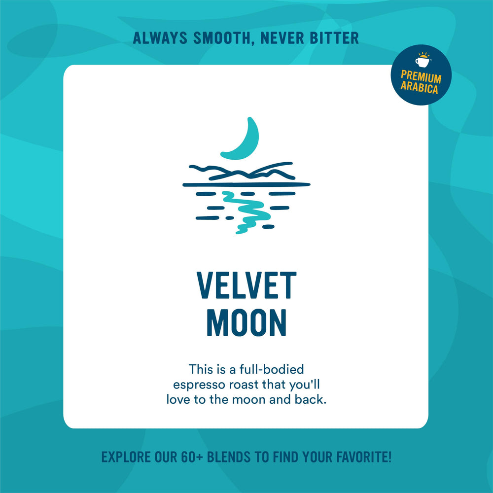 Cameron's Velvet Moon packaged bag on the counter