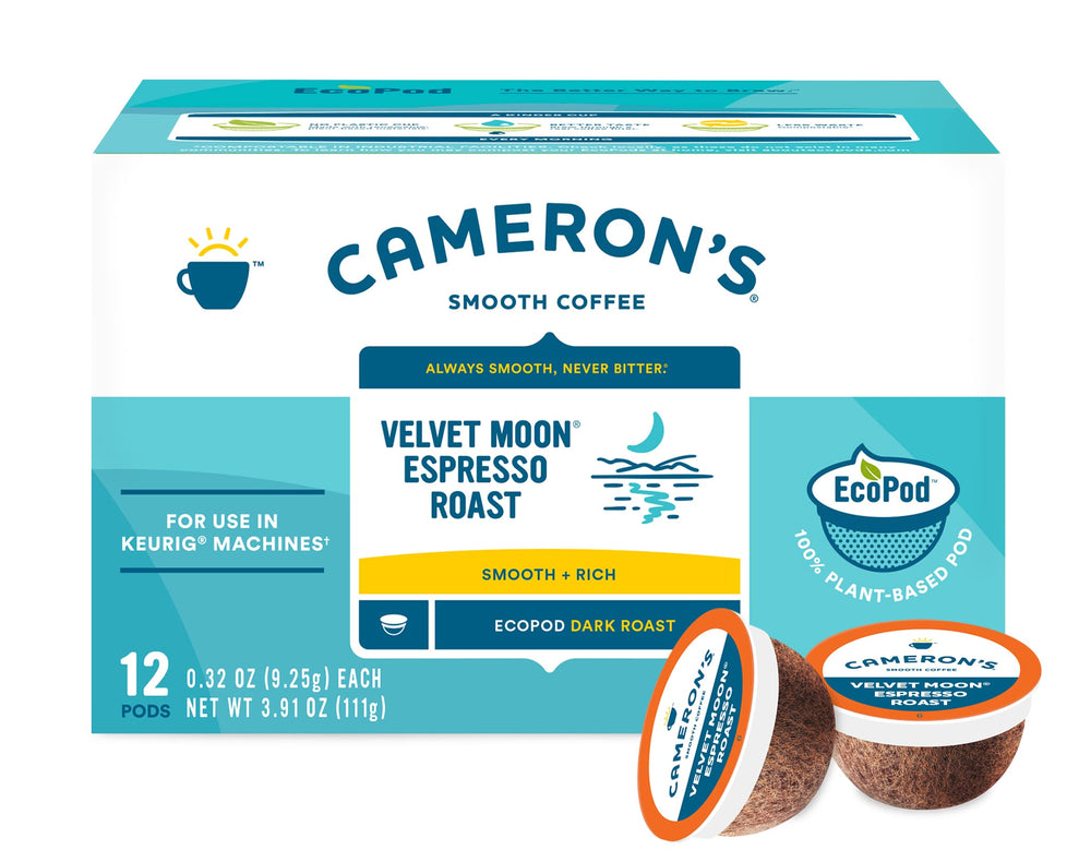 Velvet Moon pod brewing into a mug reveals a smooth, full-bodied espresso.