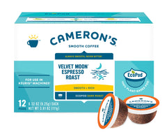 Velvet Moon pod brewing into a mug reveals a smooth, full-bodied espresso.