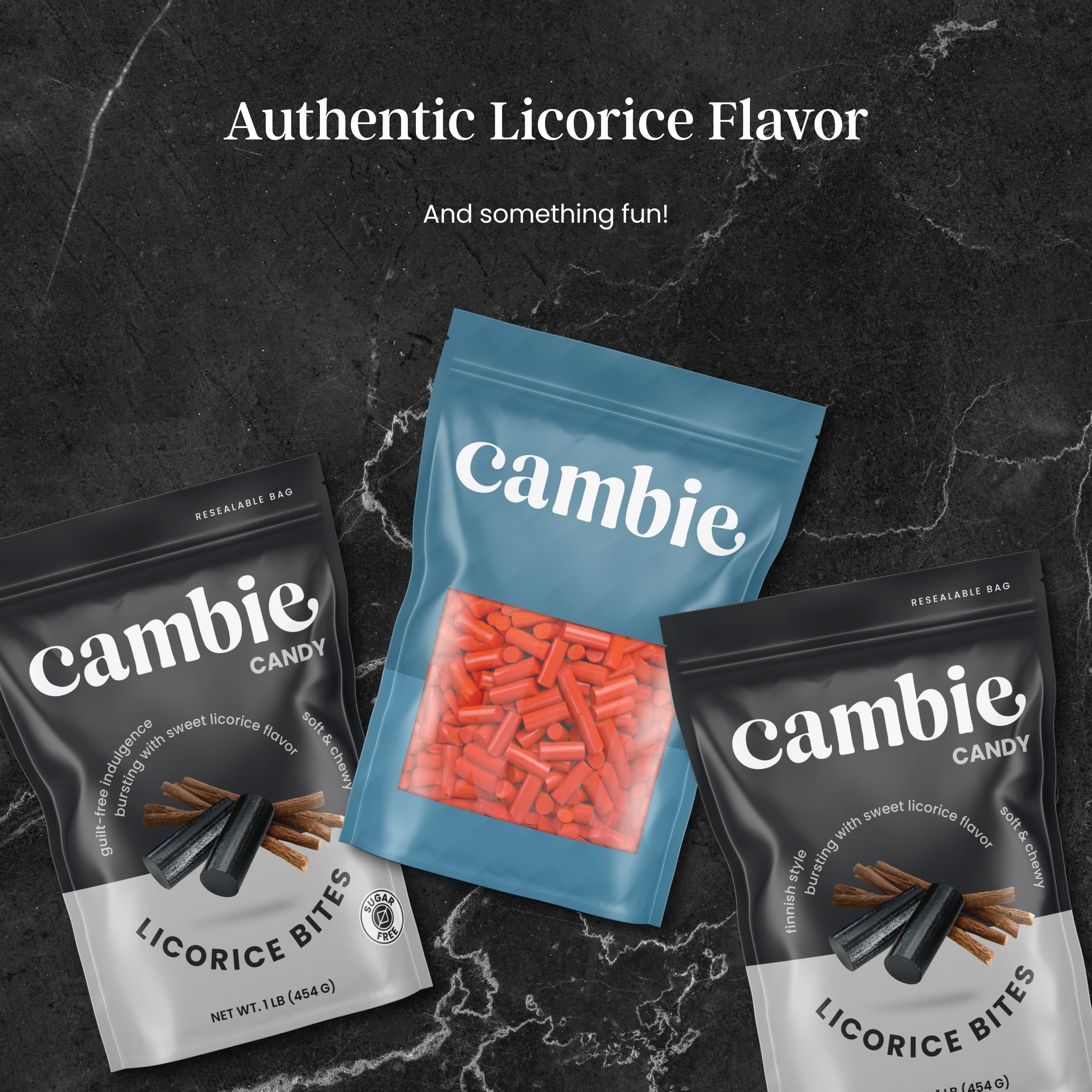 Cambie bulk resealable pouch keeps candies fresh.