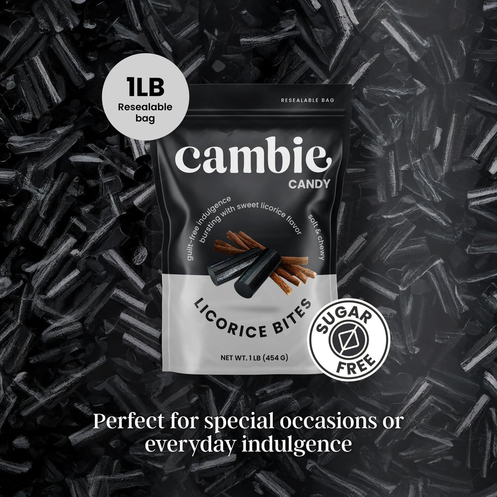 Cambie salt-free Finland licorice close-up emphasizes pure taste.