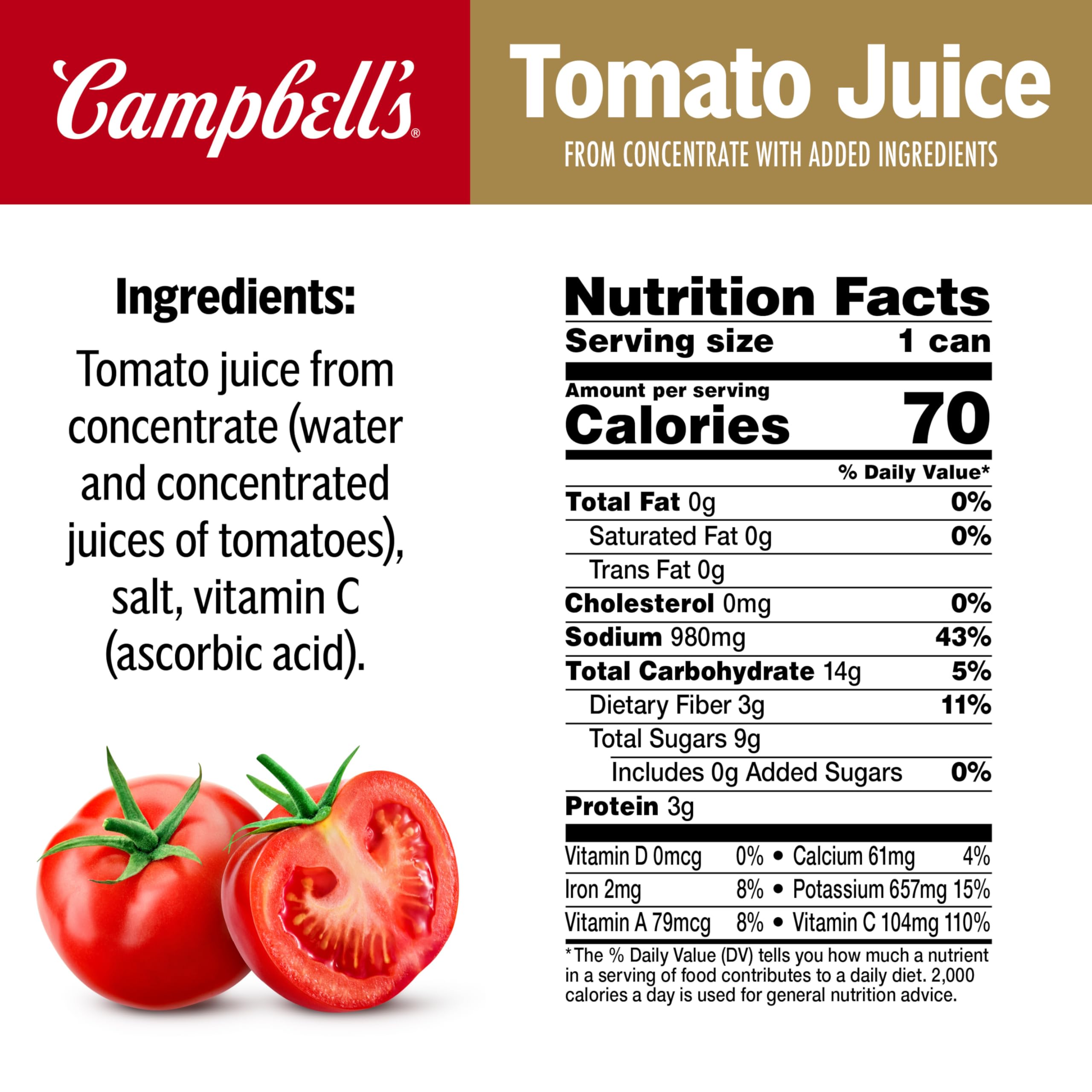 Campbell's 100% Tomato Juice glass with lime, a refreshing beverage option.