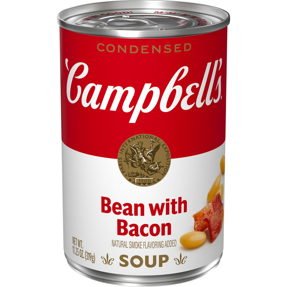 Campbell's Bean With Bacon Soup can front, a family-friendly pantry staple.