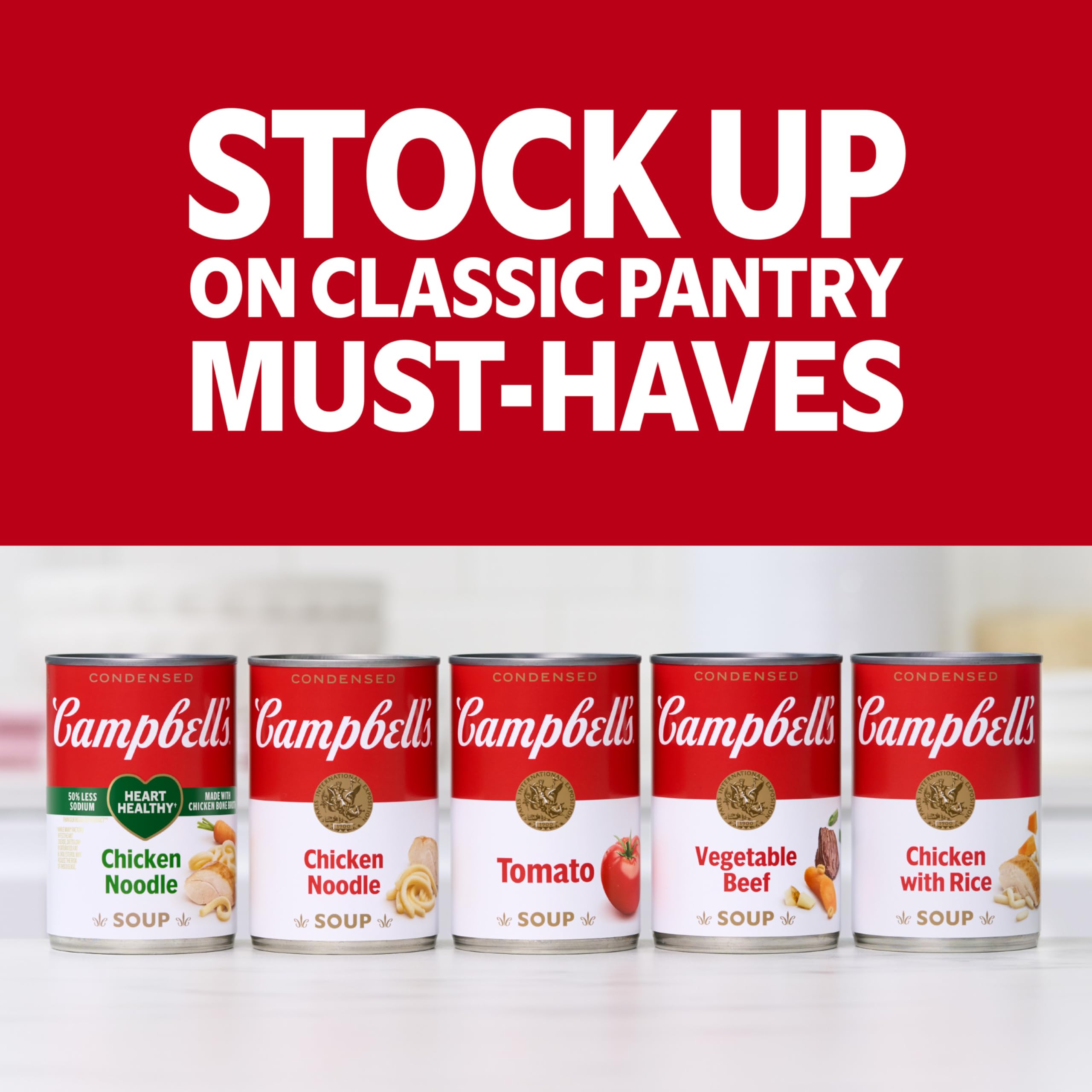 Campbell's Bean With Bacon Soup on a pantry shelf as a year-round staple