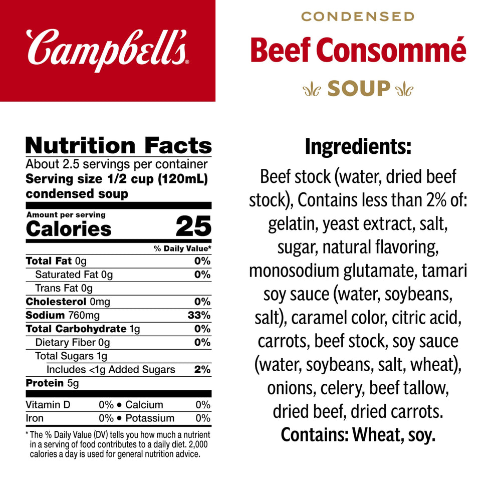 Campbell's Beef Consommé being poured, adds rich depth to pan sauces.