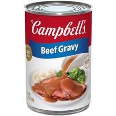 Campbell's Beef Gravy can front view showing easy heat and comforting flavor.