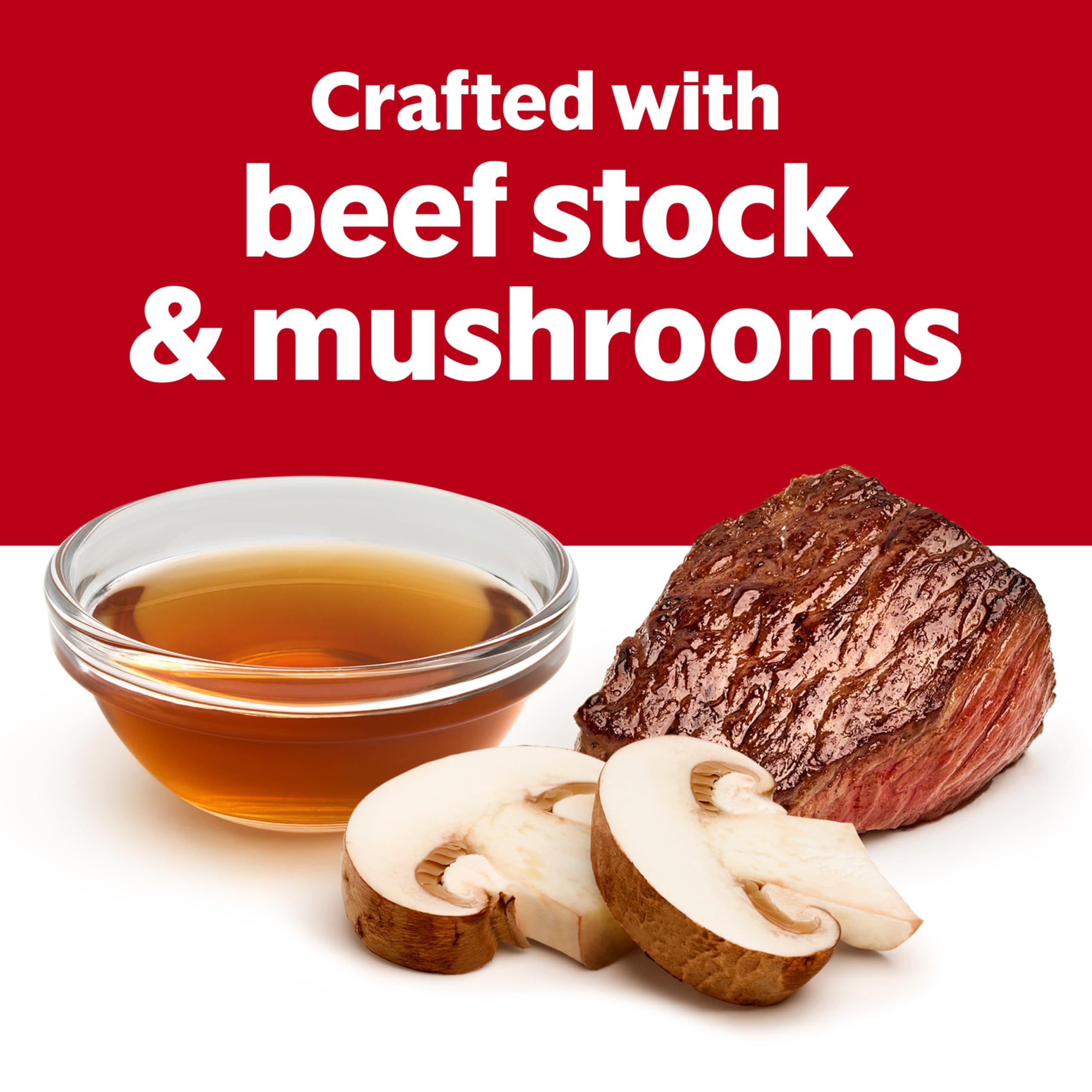 Campbell's Beefy Mushroom Soup sauce-ready image hints at versatile pan sauces for busy weeknights.