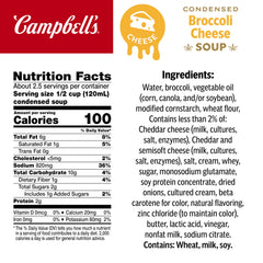 Close-up of Campbell's broccoli cheese ingredients with broccoli and cheddar.