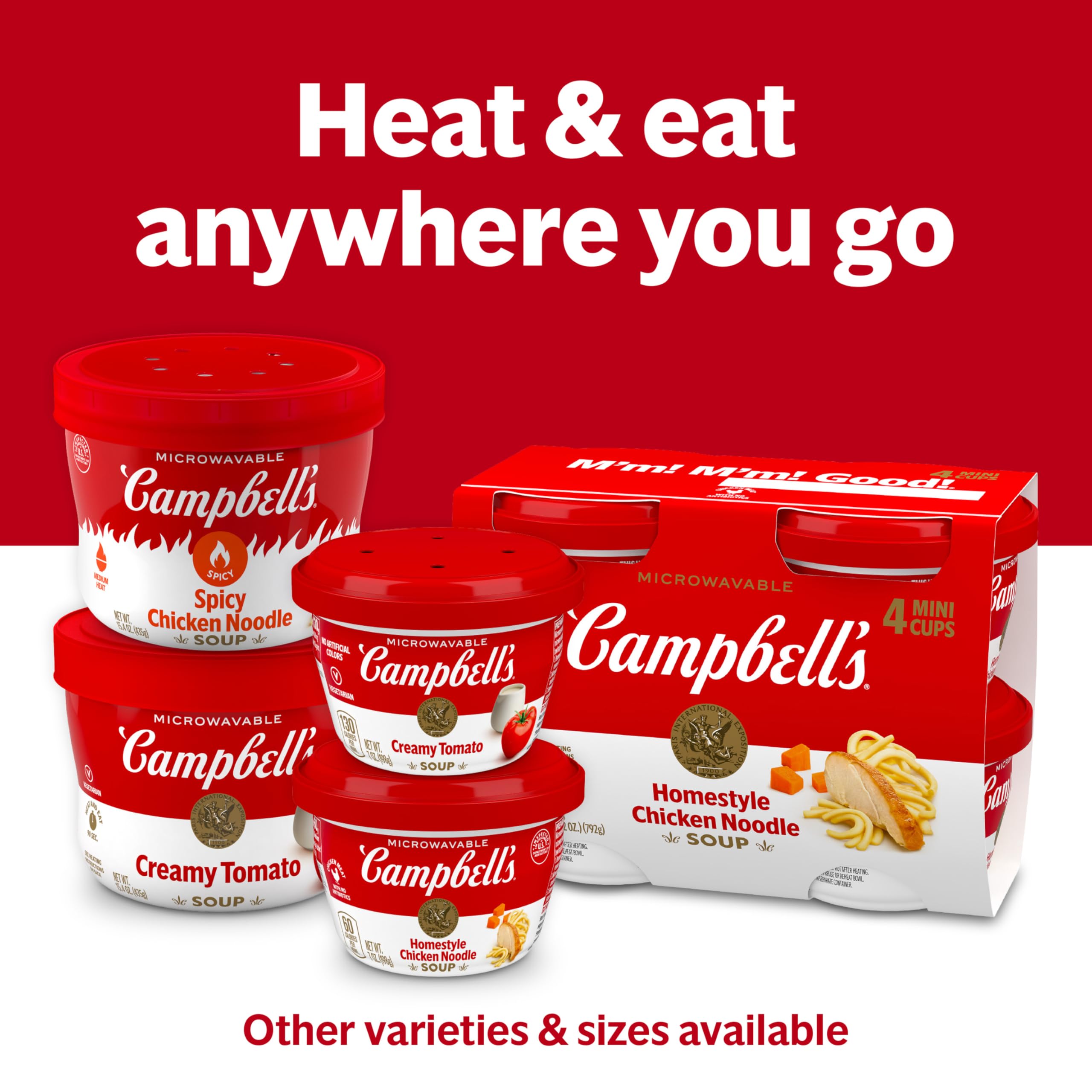 Campbell's Chicken Noodle Soup microwavable bowl ready-to-heat convenience.