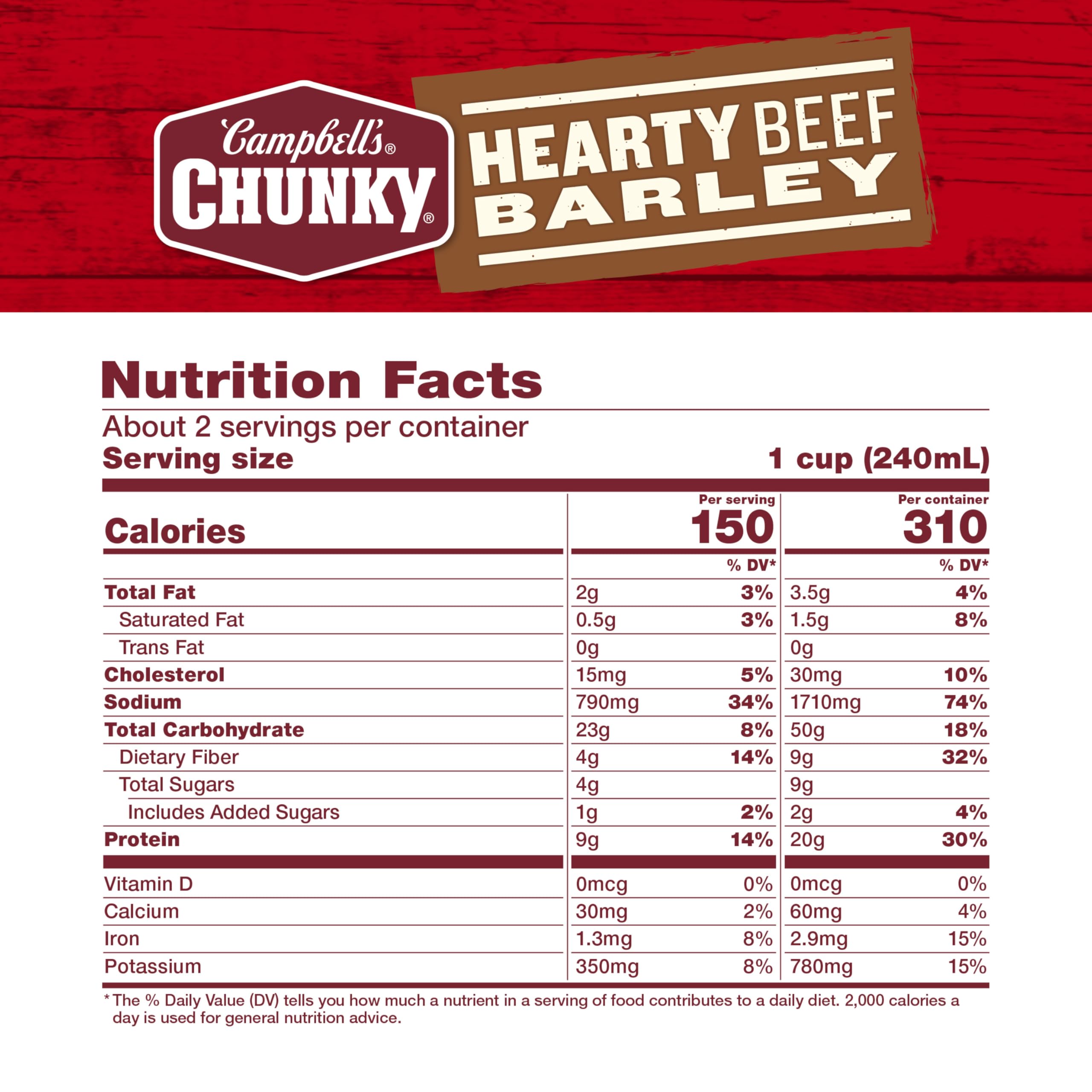 Campbell's Chunky beef barley chunks ready in a bowl for a satisfying lunch