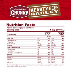 Campbell's Chunky beef barley chunks ready in a bowl for a satisfying lunch