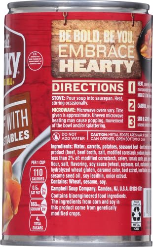 Campbell's Chunky Beef Soup provides 15 g of protein per can.