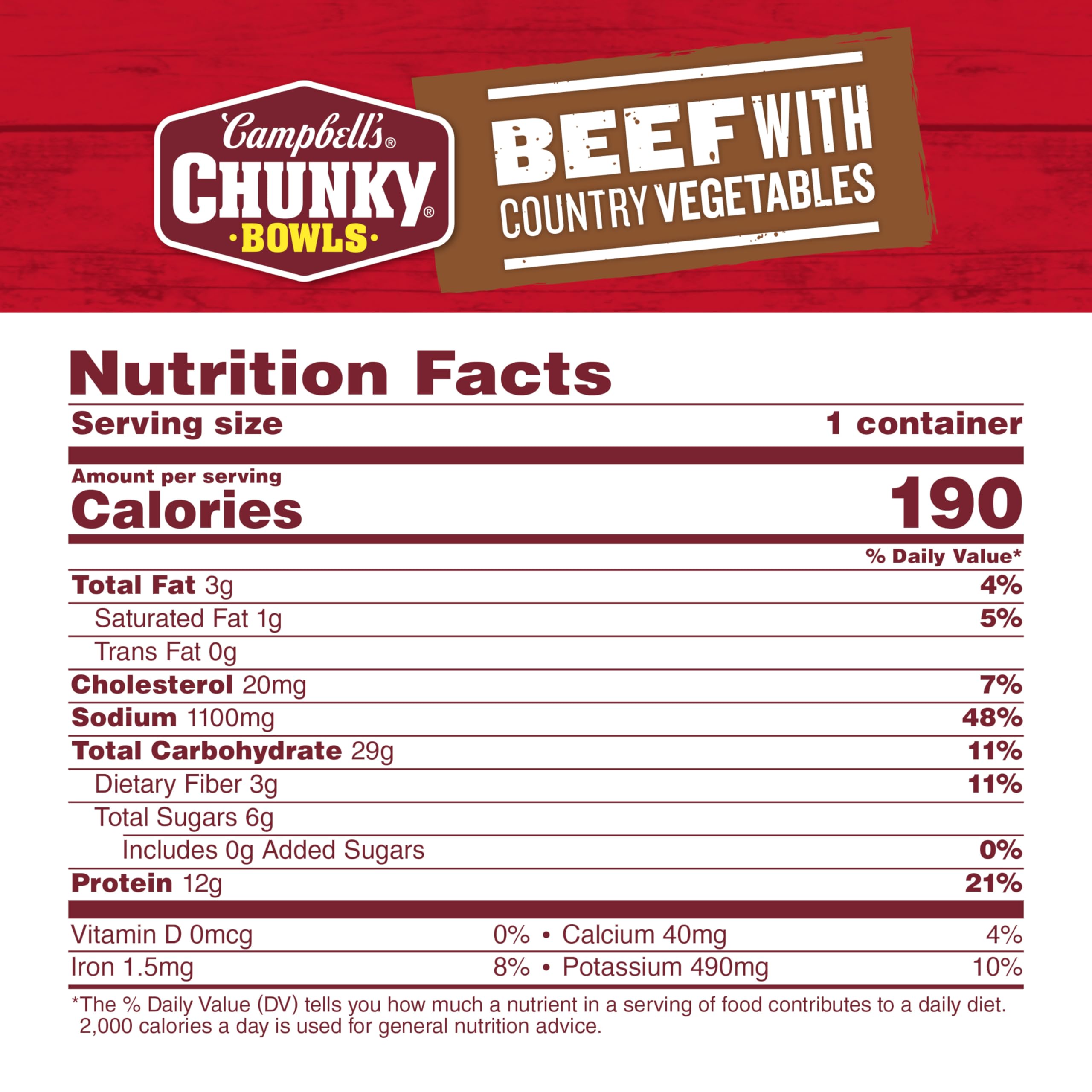Big beef chunks and hearty veggies in Campbell's Chunky Beef Soup deliver satisfying warmth.