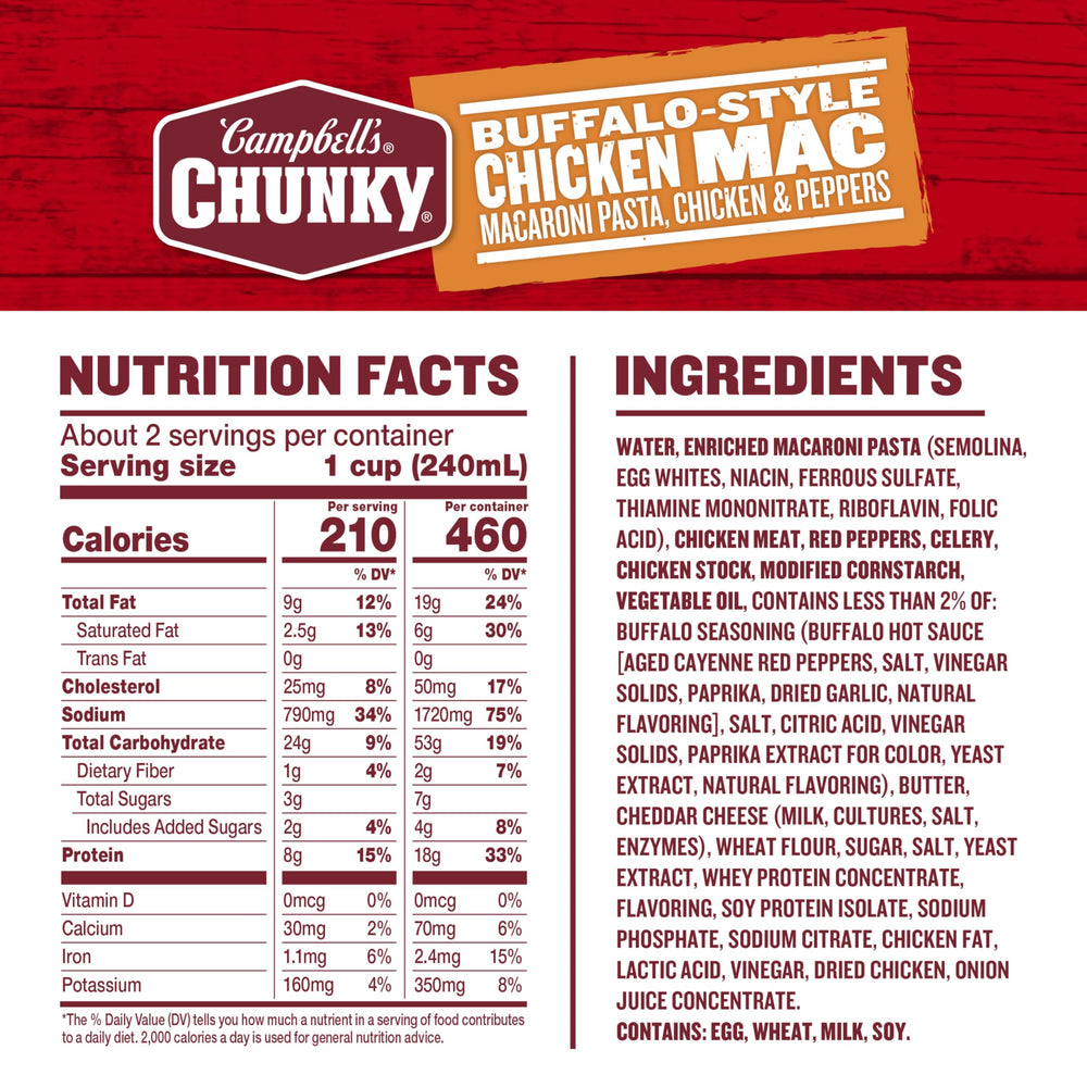 Camp Campbell’s Chunky Buffalo-Style Chicken Mac Soup bowl steaming for a quick comforting lunch.
