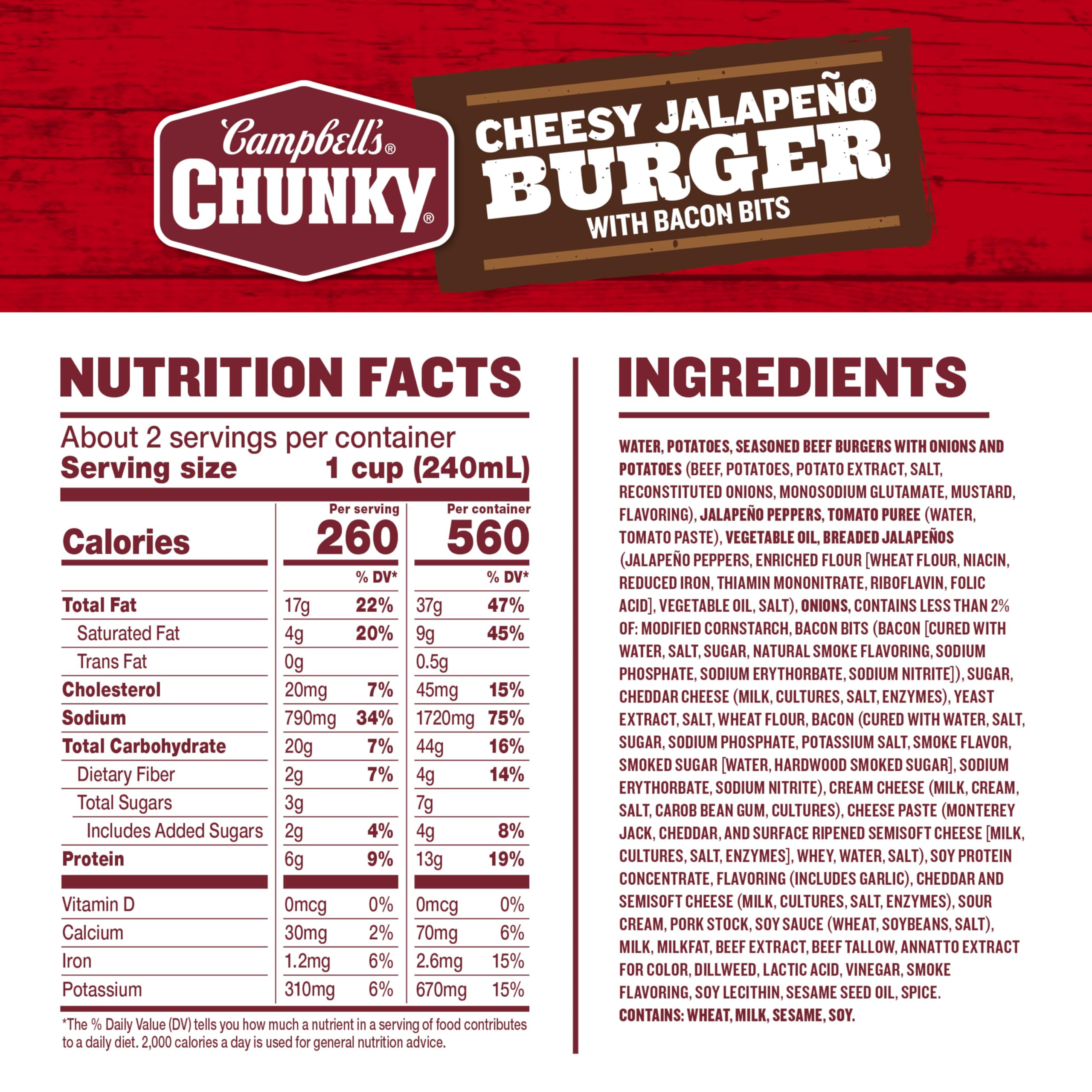 Campbell's Chunky Cheesy Jalapeño Burger with Bacon Bits soup can on display