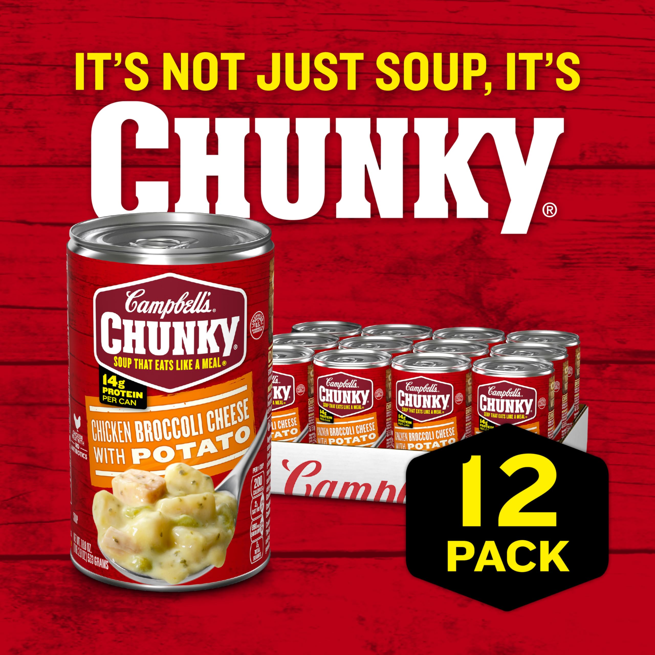 Campbell's Chunky Chicken Broccoli Cheese Soup on campfire setup for outdoor meals.