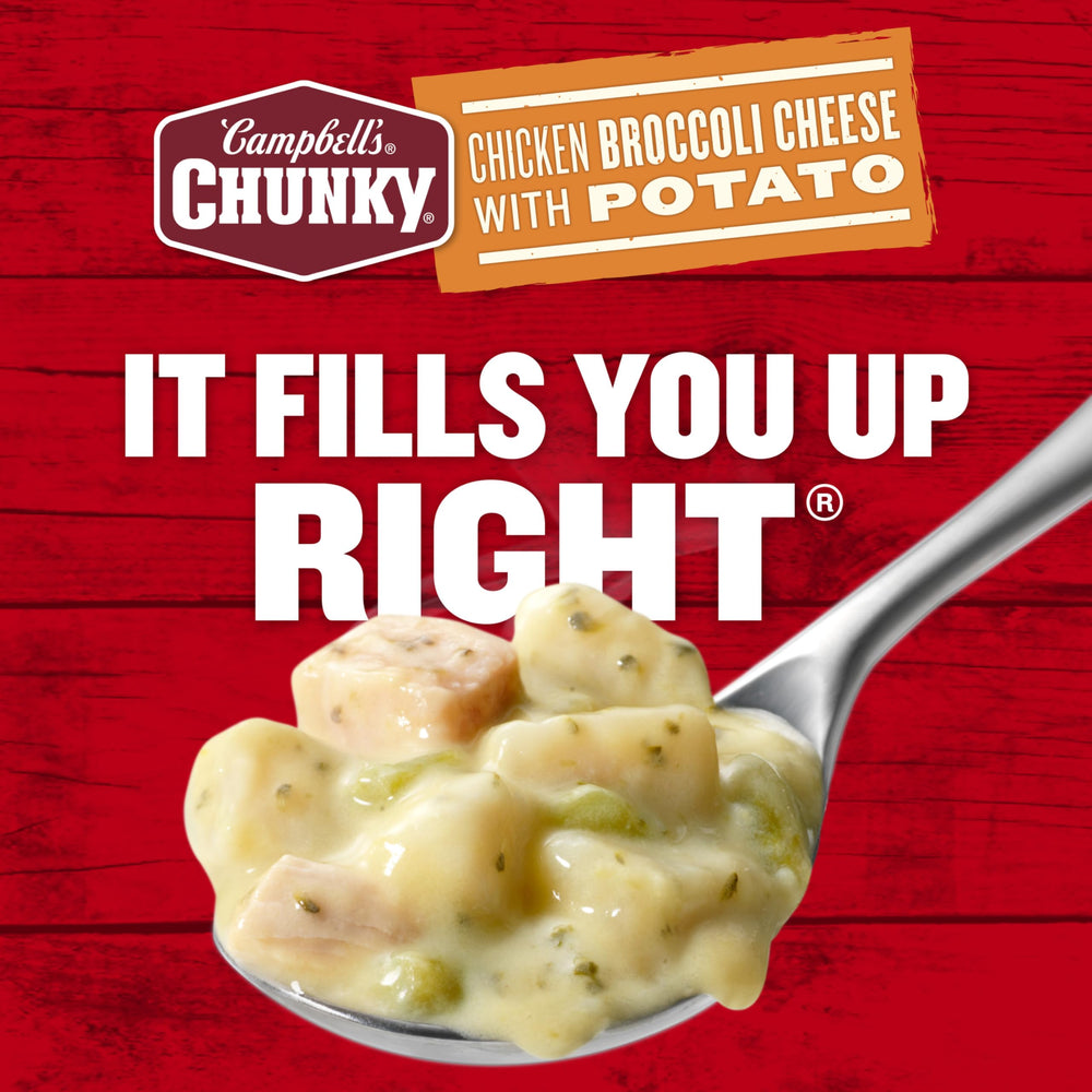 Campbell's Chunky soup in a microwave-ready container ready to heat.
