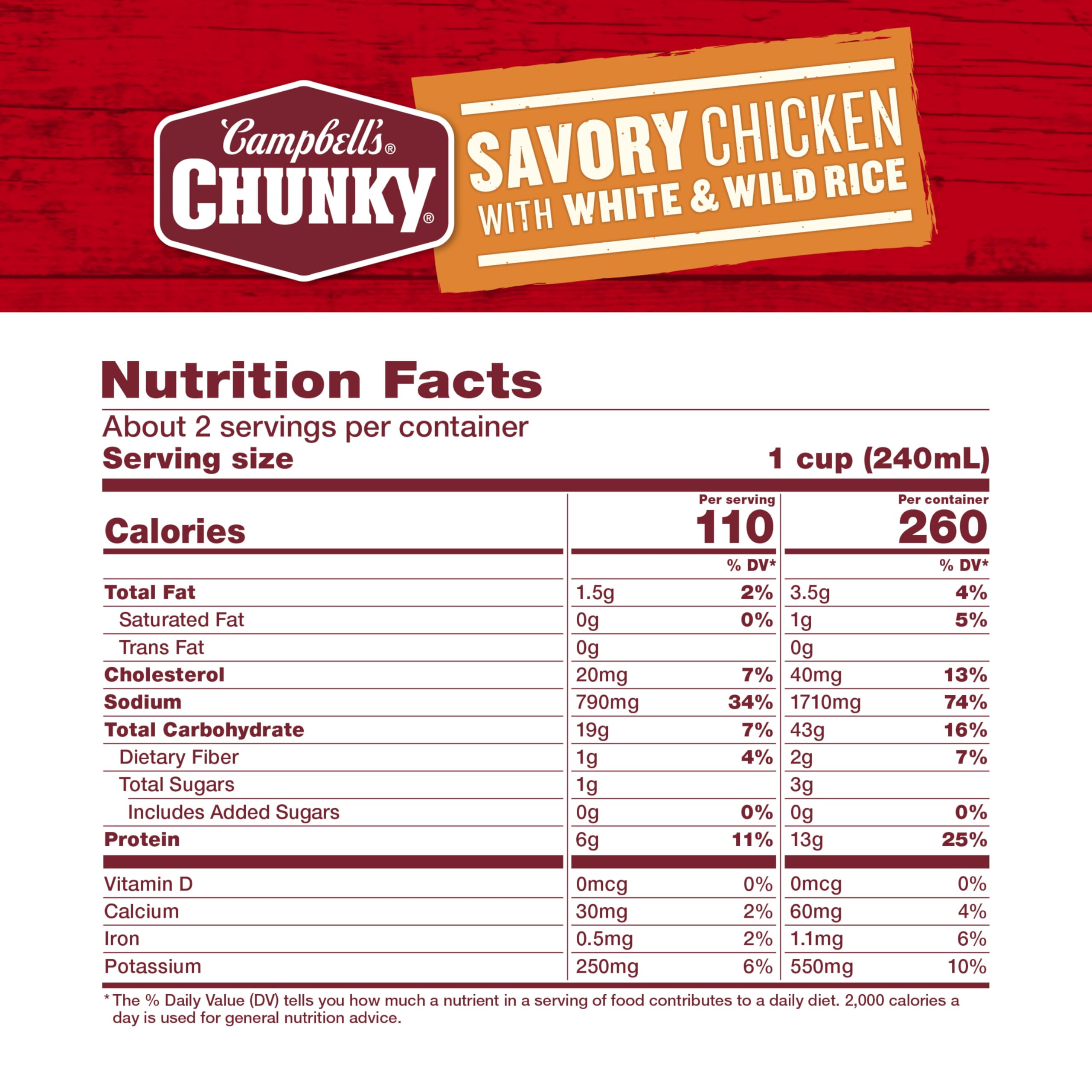 Campbell's Chunky Savory Chicken chunks and vegetables image for a filling, protein-packed meal.