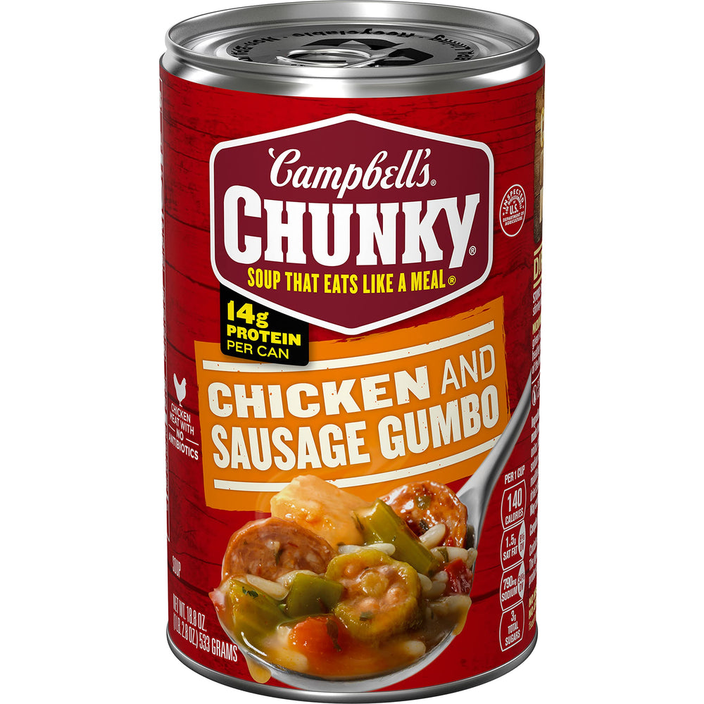 Campbell’s Chunky Gumbo can front shows bold, ready-to-serve meal