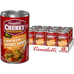 Campbell's Chunky Gumbo can label highlights bold ingredients for a hearty meal.