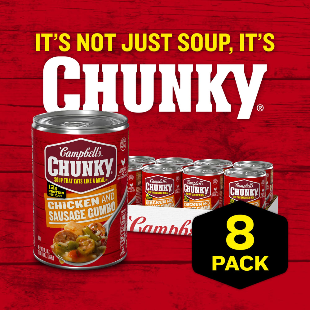 Okra, peppers, and spices highlight Campbell's Chunky Gumbo's bold ingredients.