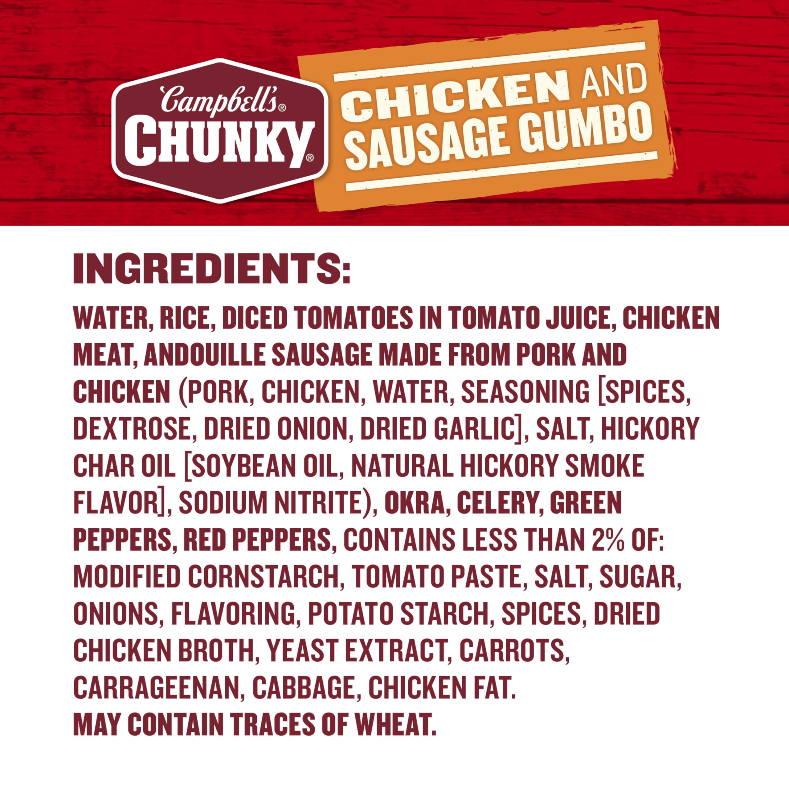 Sausage pieces and okra visible in Campbell's Chunky Gumbo.