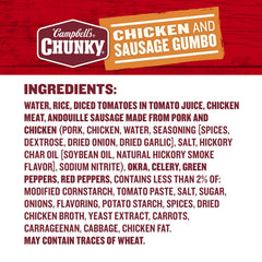 Sausage pieces and okra visible in Campbell's Chunky Gumbo.
