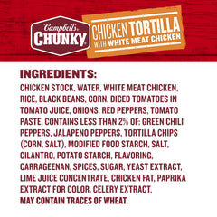 Campbell's Chunky Chicken Tortilla Soup ingredients in a bowl showing beans and corn