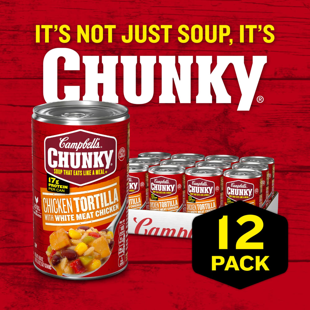 Campbell's Chunky Chicken Tortilla Soup ready in microwave for quick meals
