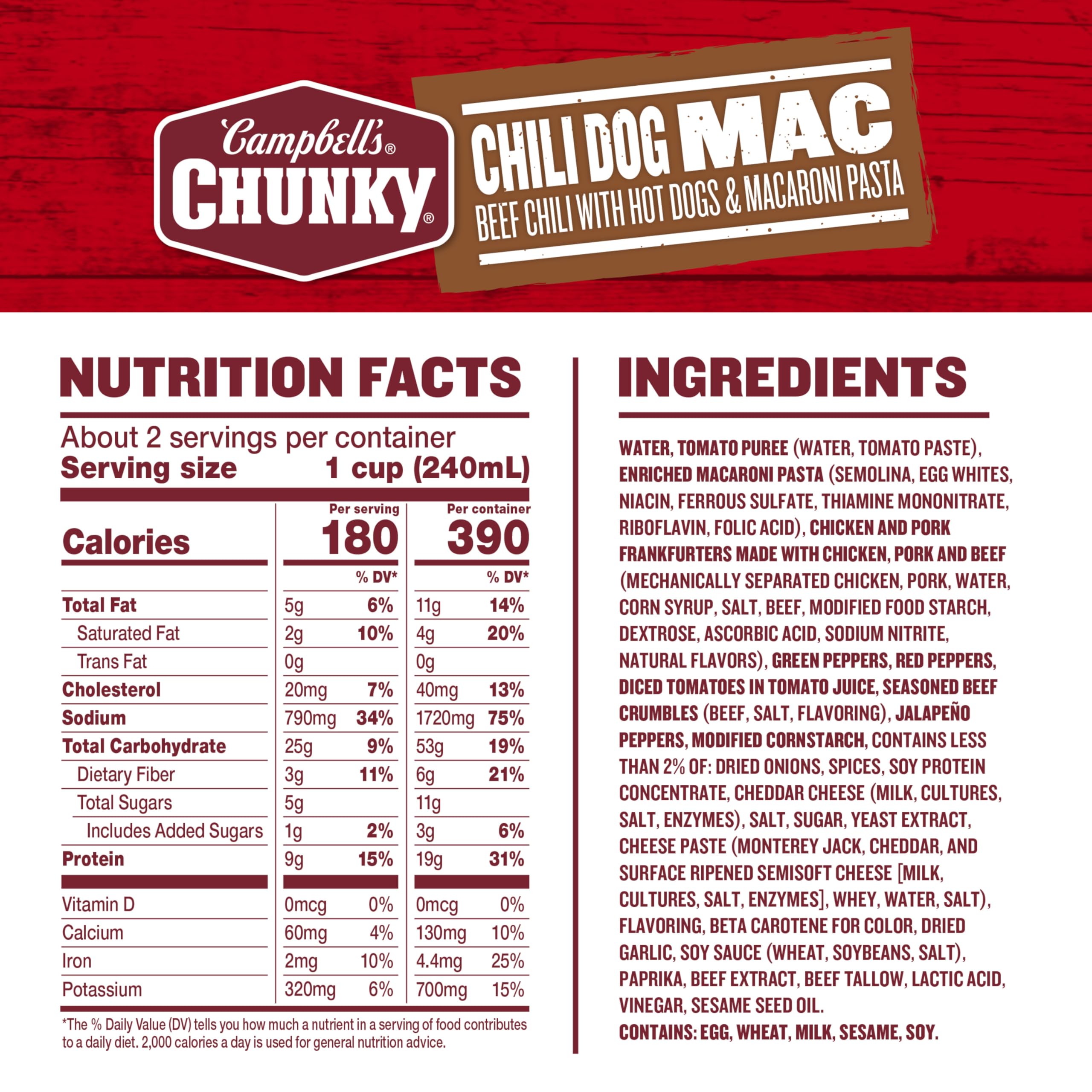 Campell's Chunky Chili Dog Mac Soup bowl steaming ready for a quick, comforting dinner.