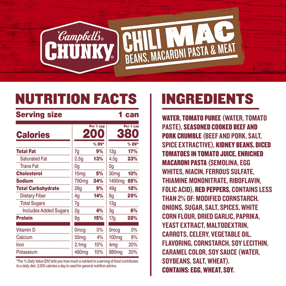 Campbell's Chunky Chili Mac beef and pork crumble for a protein-packed bite.